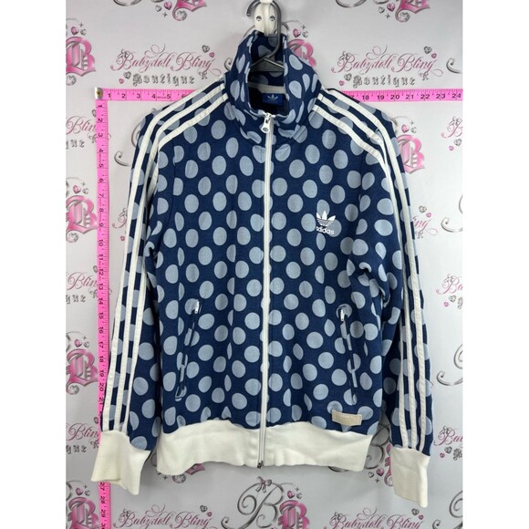 adidas Tops - adidas sweater zip up dotted collared Navy and White Polka Dot Track Jacket